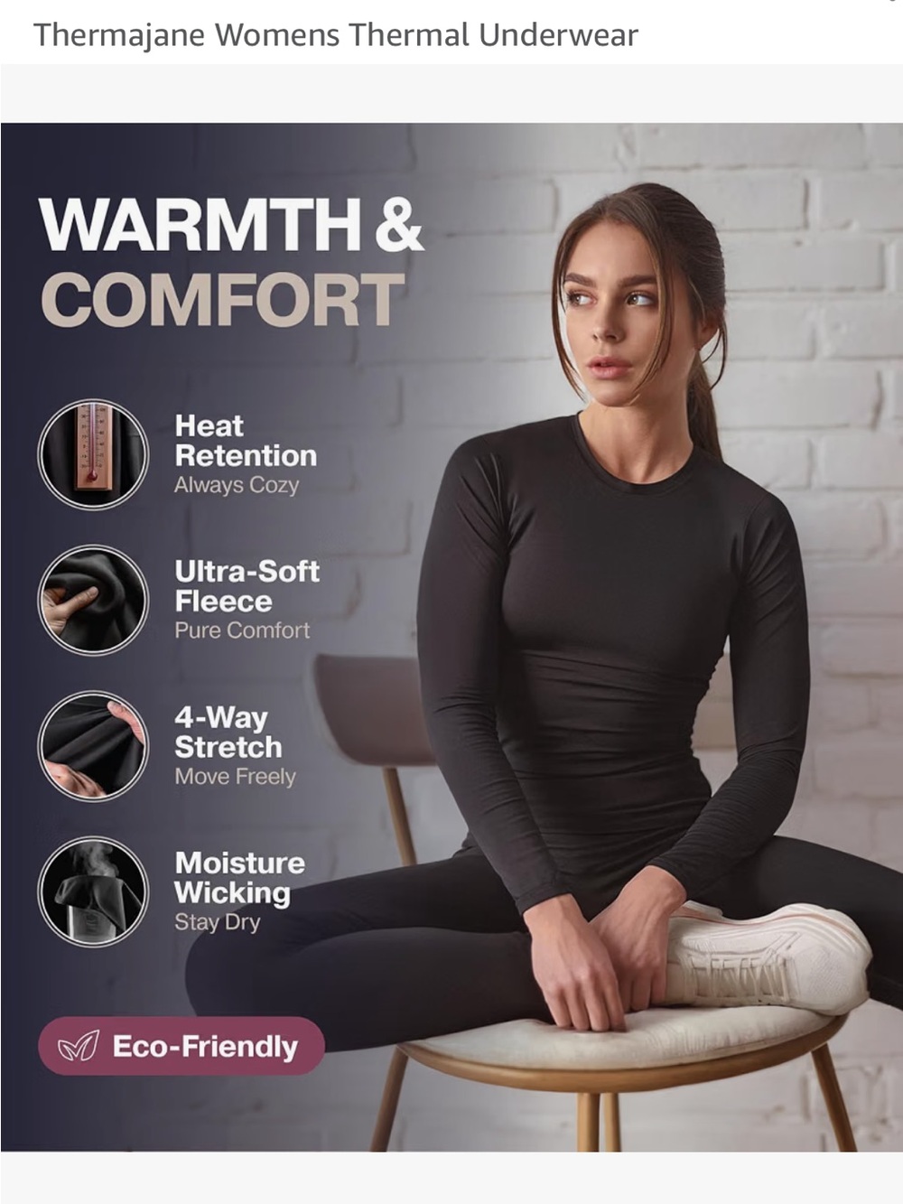 Women's Thermal Top & Legging Set - Black - Picture 2 of 4